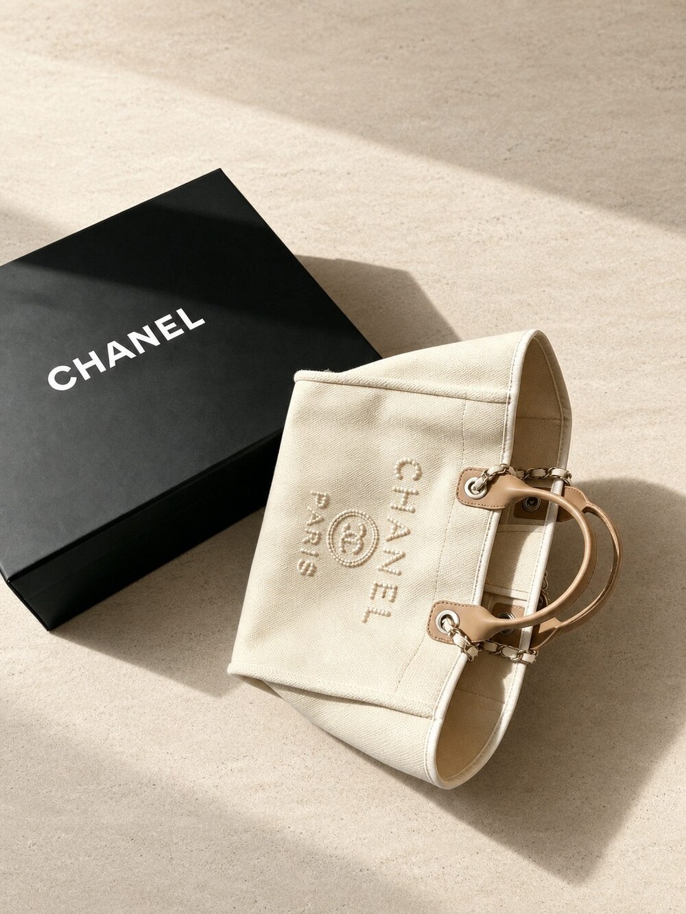 Chanel Medium Deauville Carryall Crafted in White Canvas - Picture 8 of 9